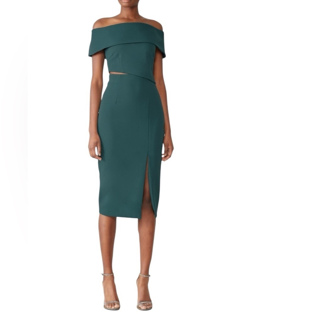 ELLIATT - Serpentine Dress in Green Elegant Off-Shoulder Sz S